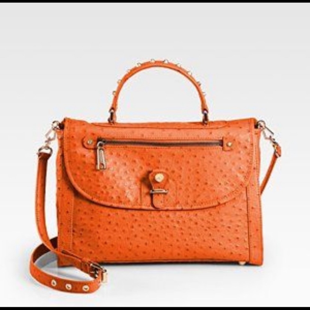 “The Chance briefcase” ostrich embossed orange leather crossbody/satchel